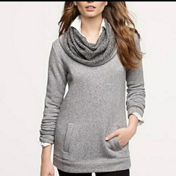 J Crew Cowl Neck Long Sleeve Kangaroo Pocket Wool Gray Pullover Sweater Size M - Picture 1 of 12